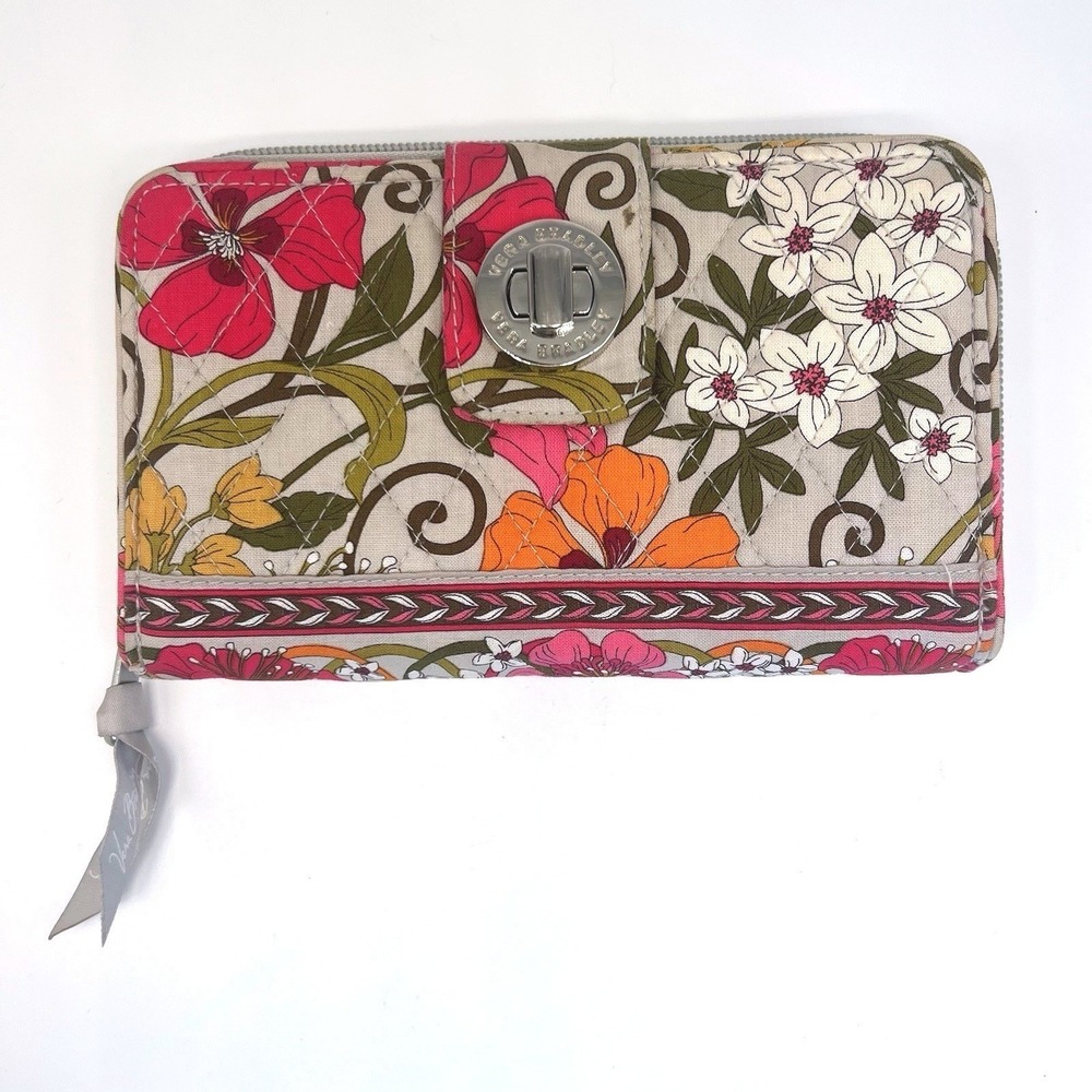 Vera Bradley Tea Party Floral Turnlock Wallet Quilted Clutch Zip Around